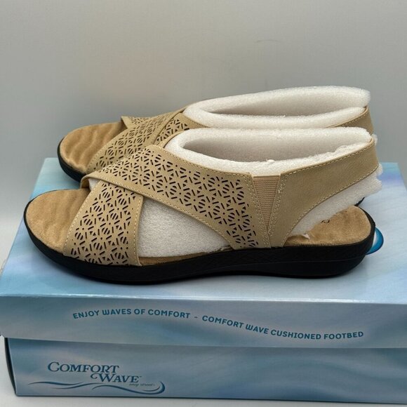 Comfort Wave Womens Claudia Sand Tan Espadrille Strap Sandals Laser Cut 7.5 WW - Picture 3 of 8